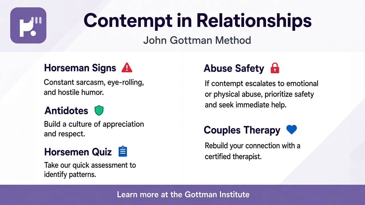 Tips: Gottman horseman, antidote habits, horsemen quiz, abuse line, couples therapy