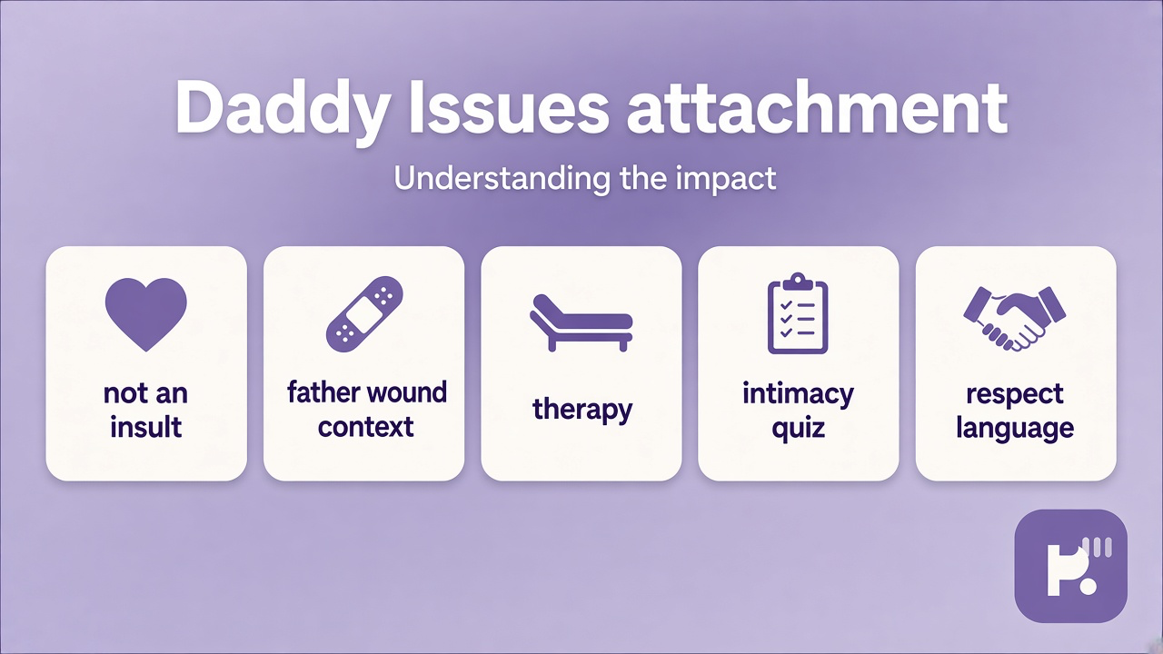 Tips: attachment not insult, father wound context, therapy, intimacy quiz, respect language