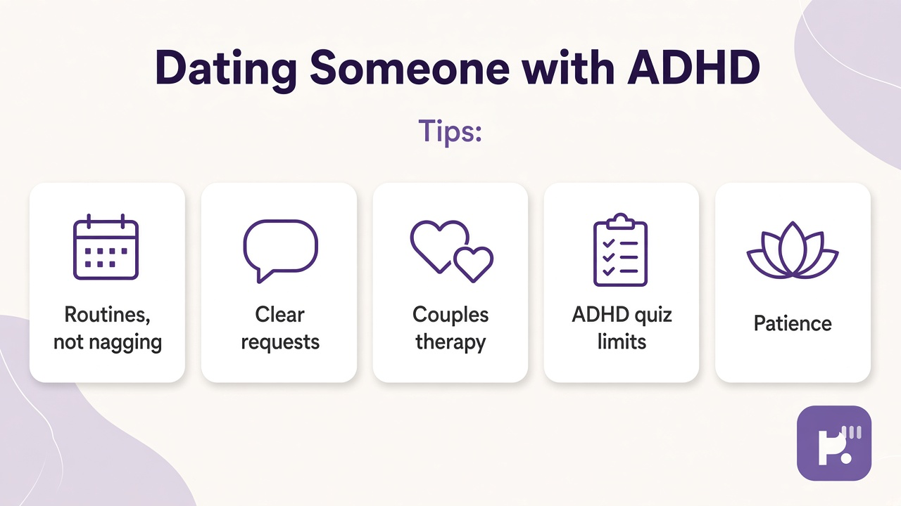 Tips: routines not nagging, clear requests, couples therapy, ADHD quiz limits, patience