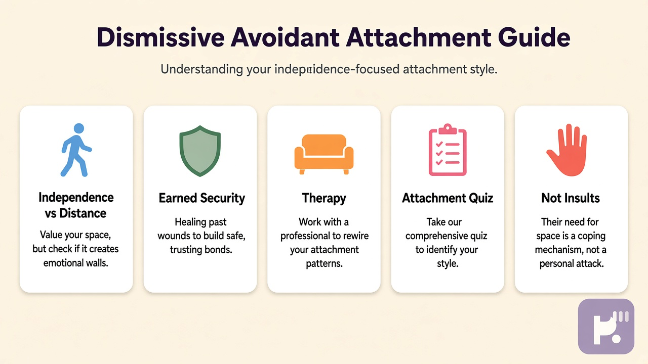 Tips: independence vs distance, earned security, therapy, attachment quiz, not insults