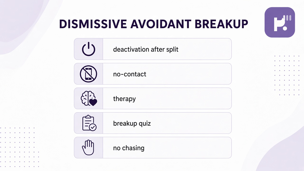 Tips: deactivation after split, no-contact choice, therapy, breakup quiz, no chasing