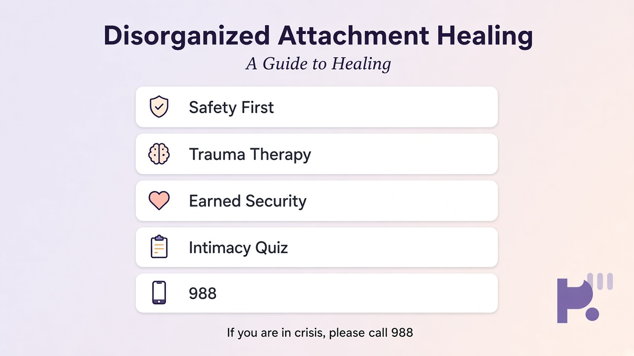 Tips: safety first, trauma therapy, earned security, intimacy quiz, 988 if unsafe