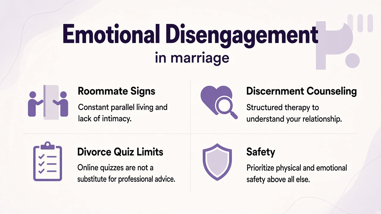 Tips: roommate marriage signs, discernment counseling, divorce quiz limits, safety