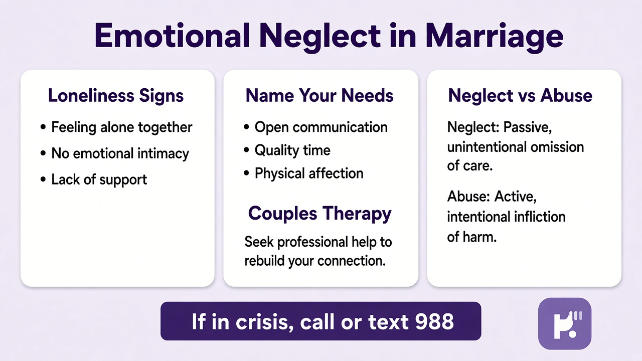 Tips: loneliness signs, name needs, couples therapy, neglect vs abuse, 988