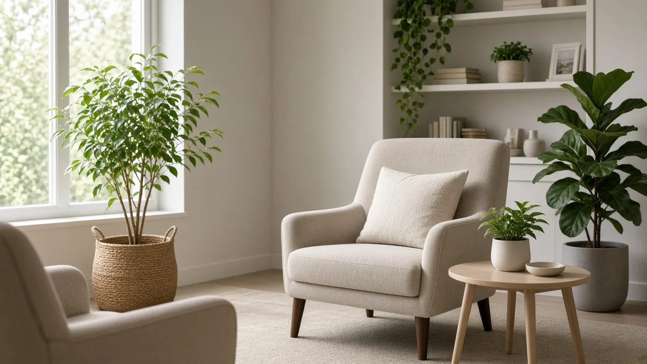 Calm therapy office with plants and natural light