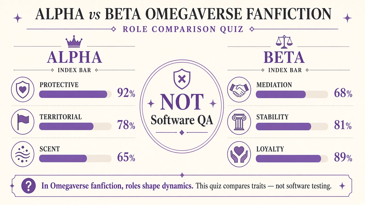 Alpha vs beta testing diagram with dual indices and eight fictional domain bars on The Quiz Hub
