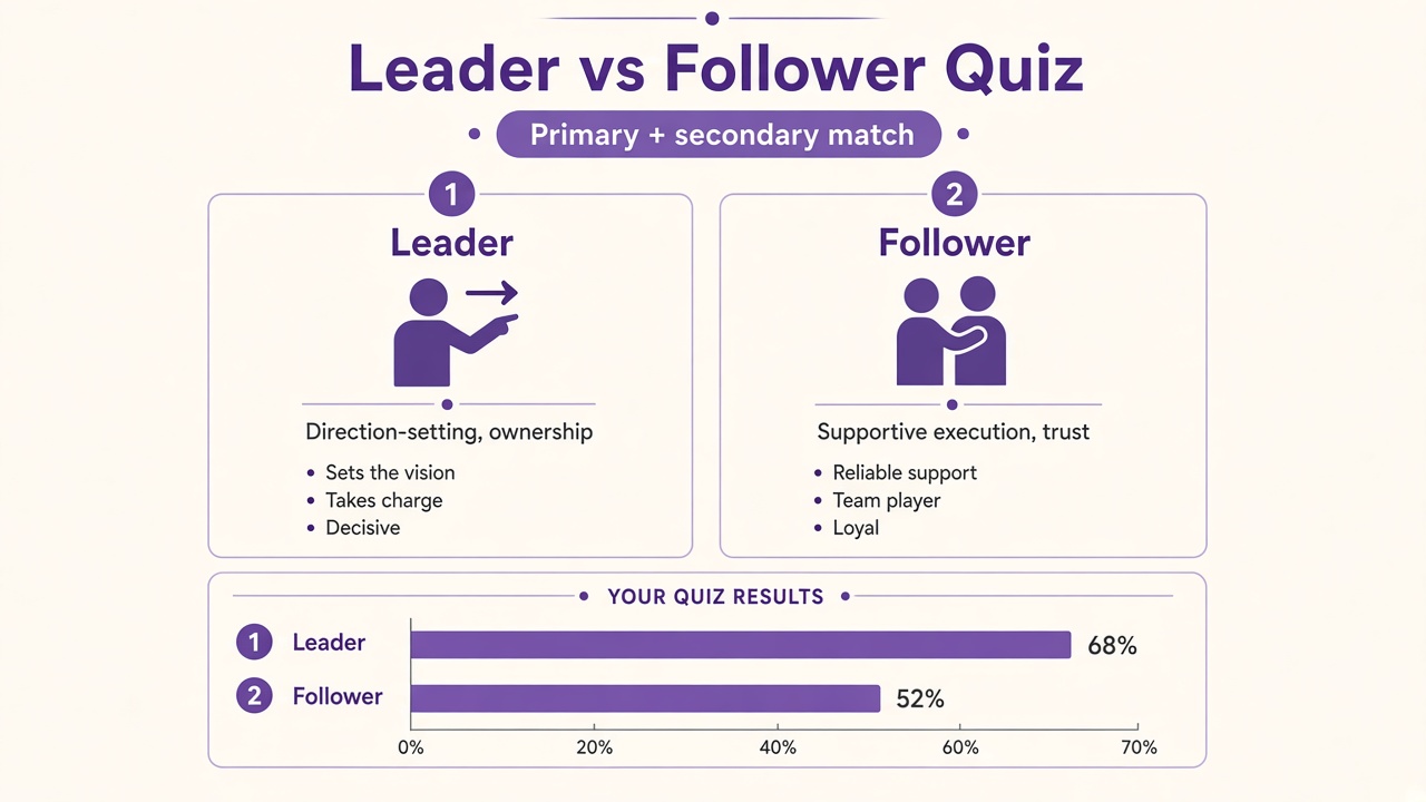 Leader vs follower quiz report with leader and follower match bars on The Quiz Hub