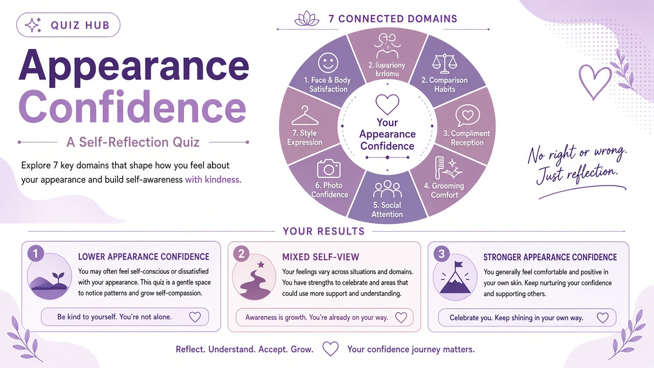 Appearance confidence diagram with seven domains and three result bands in purple