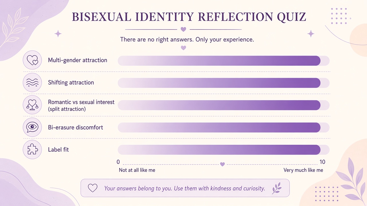 Am I bisexual quiz diagram with five domain bars for multi-gender attraction shifting ratios and label fit on The Quiz Hub