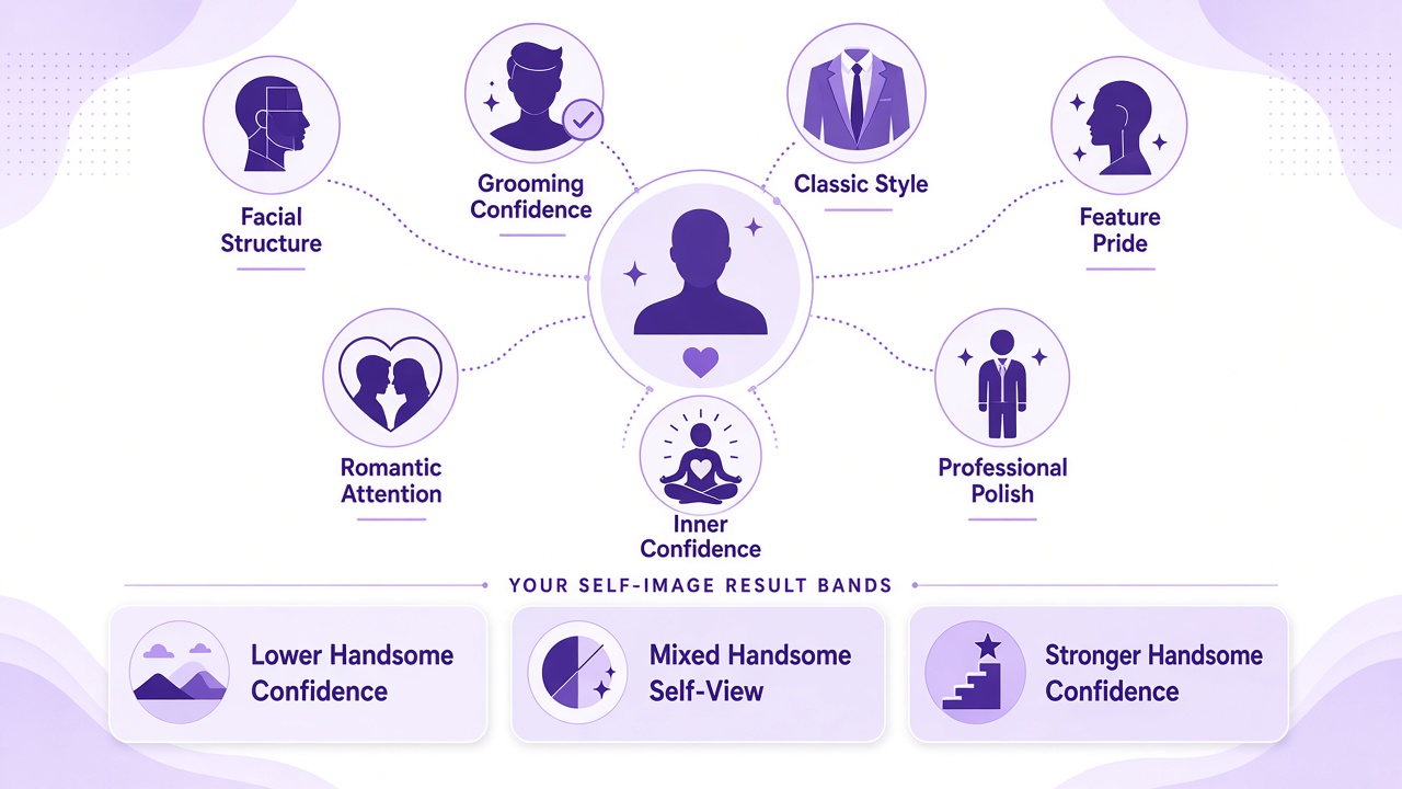 Cool confidence diagram with seven domains and three result bands in purple