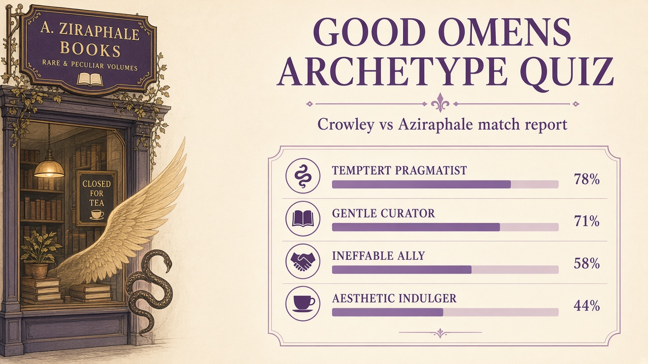 Good Omens archetype quiz report with Tempter Pragmatist primary match and top-four archetype bars