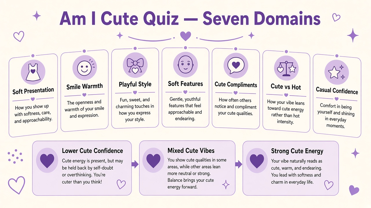 Cute confidence diagram with seven domains and three result bands in purple