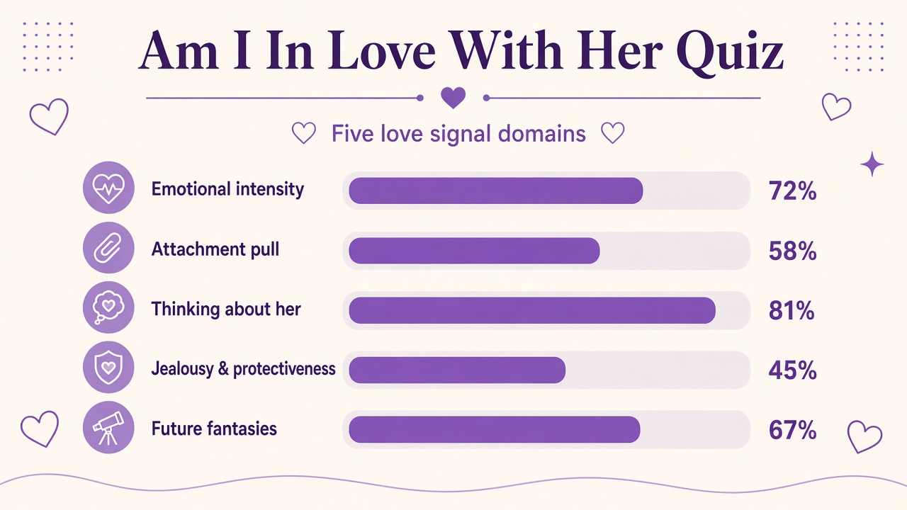 Am I in love with her quiz diagram with intensity, attachment pull, thinking about her, jealousy, future fantasy domain bars