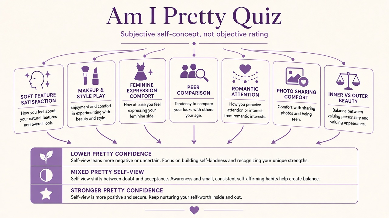 Pretty confidence diagram with seven self-image domains and three result bands in purple