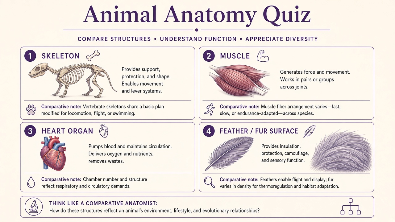 Animal anatomy quiz report with knowledge index and domain bars on The Quiz Hub