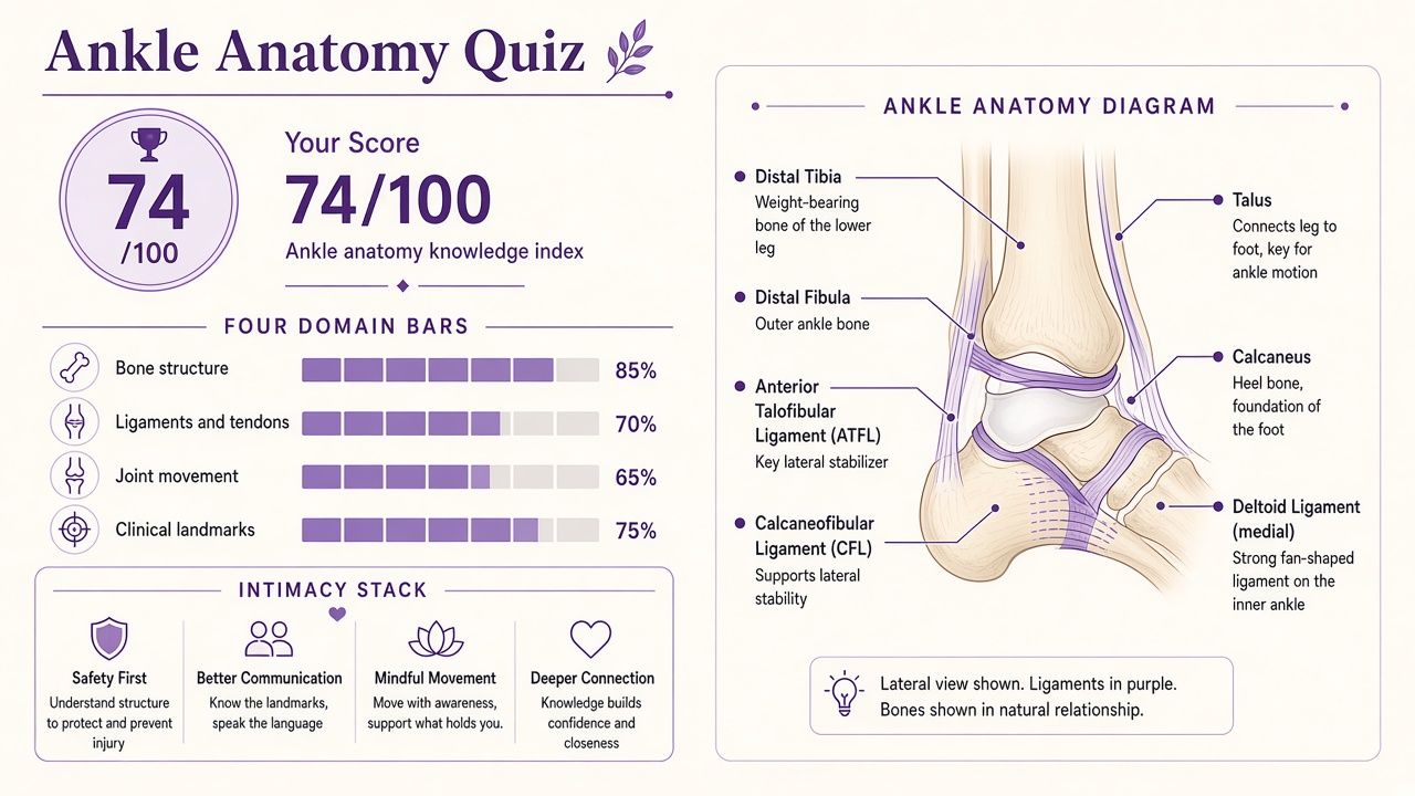 Ankle anatomy quiz report with knowledge index and domain bars on The Quiz Hub