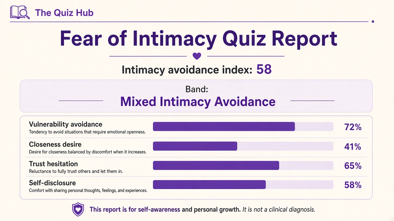 Behavior Control quiz report with index score, domain bars, and stack on The Quiz Hub