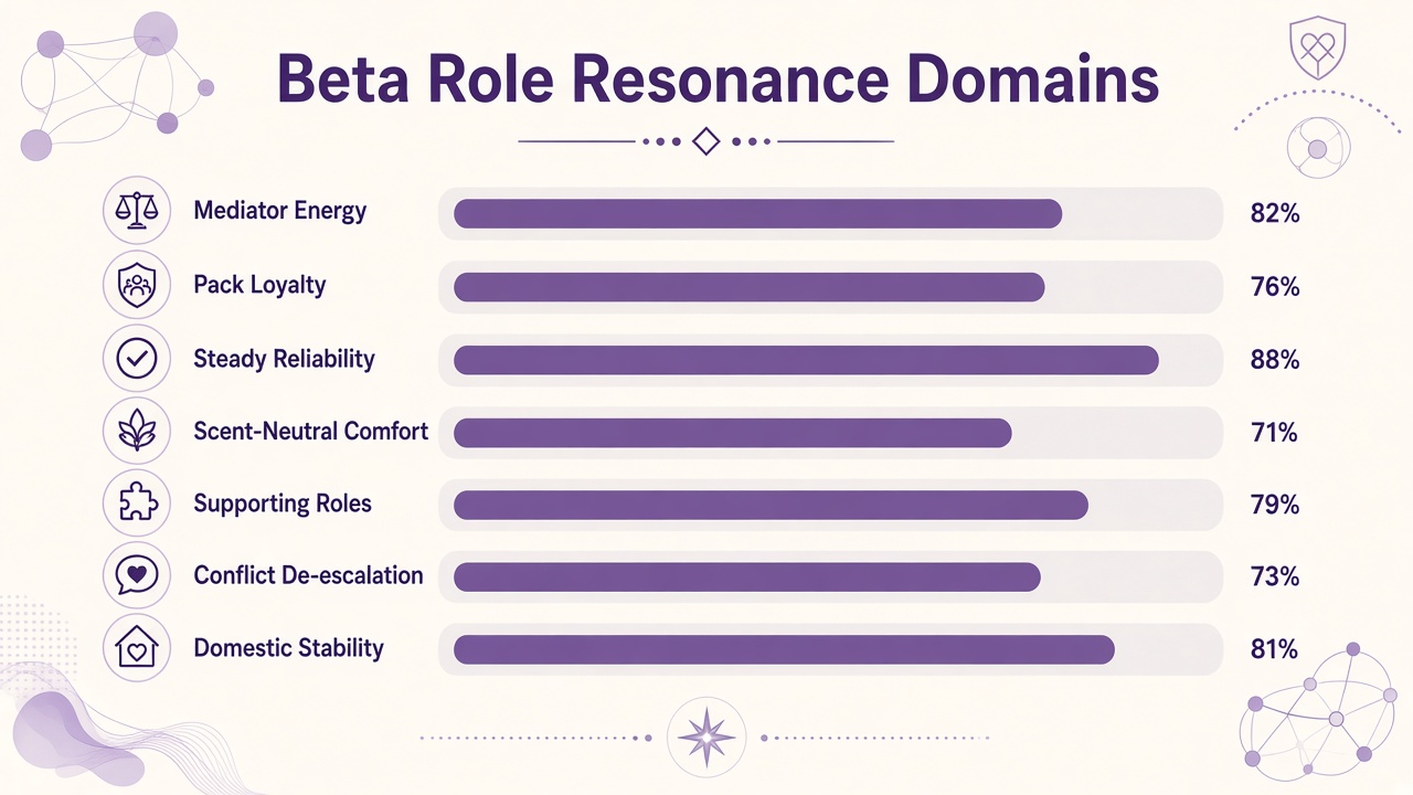 Beta test diagram with seven domain bars for fictional omegaverse beta role resonance on The Quiz Hub