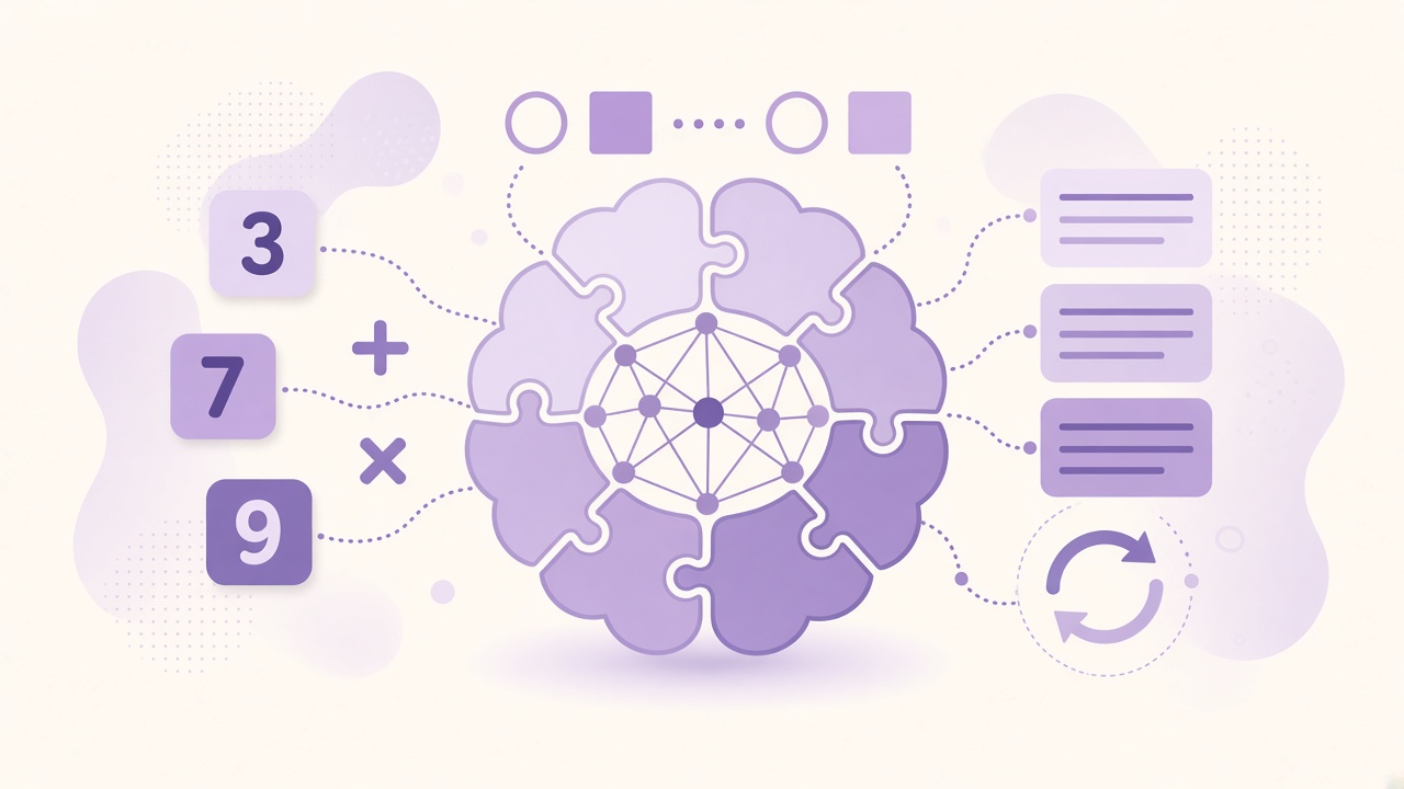 Abstract brain puzzle tiles and pattern sequences illustrating cognitive practice index bands on The Quiz Hub