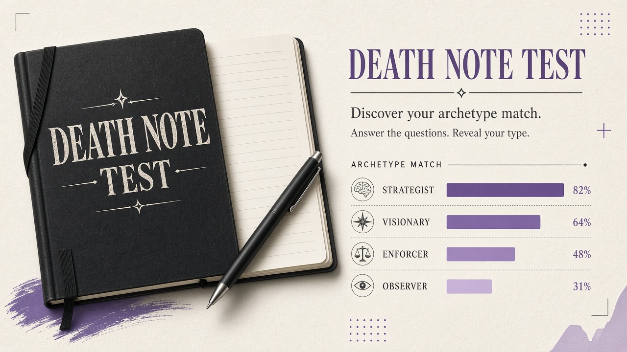 Death Note test report with Mastermind Strategist primary match and top-four archetype bars