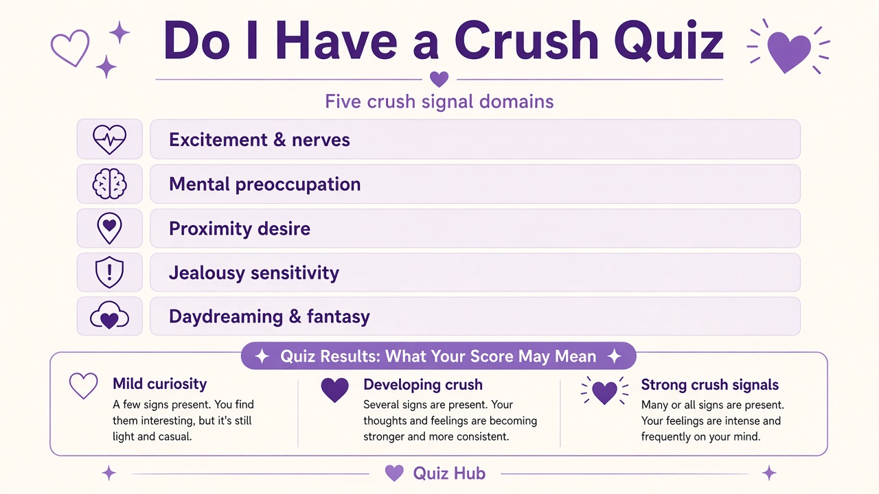 Do I have a crush quiz diagram with five crush signal domain bars for The Quiz Hub results