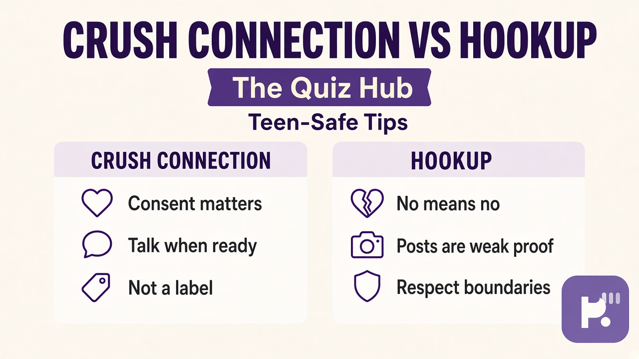 Crush tips: connection vs hookup signs, consent matters, no means no, talk when ready, not a label
