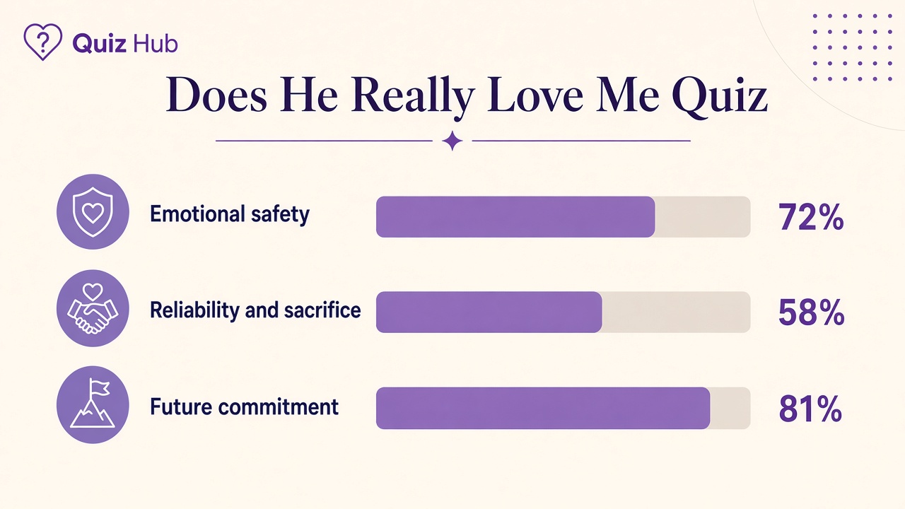 Does he really love me quiz diagram with emotional safety, sacrifice, and future commitment bars for The Quiz Hub