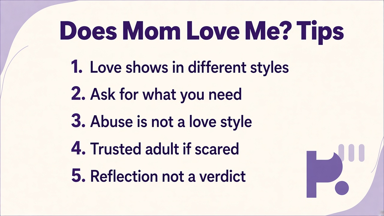 Parent love tips on acts of care differ, ask for what you need, abuse not a style, trusted adult if scared, reflection only