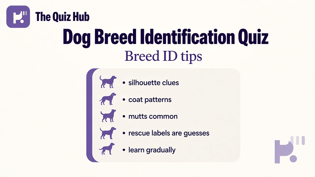 Breed ID tips: silhouette and ears, coat patterns matter, mutts are common, rescue labels guess, learn gradually