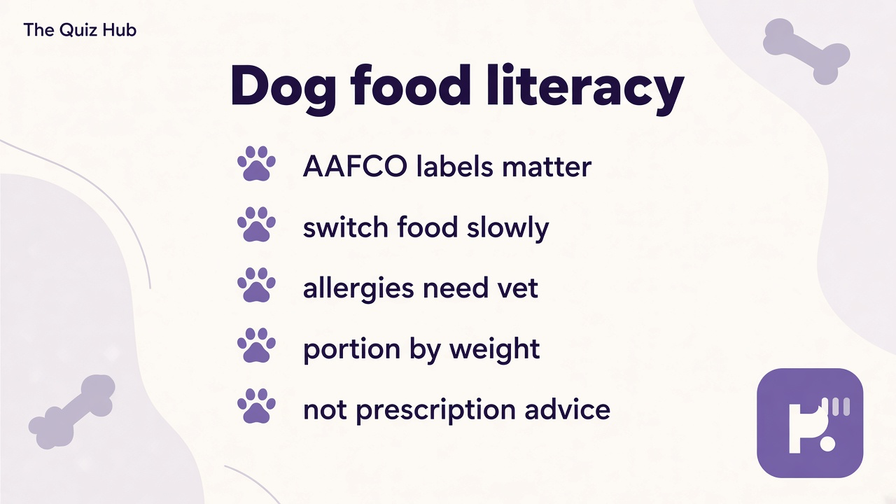 Dog food tips: AAFCO labels, switch food slowly, allergies need vets, portion by weight, not a prescription