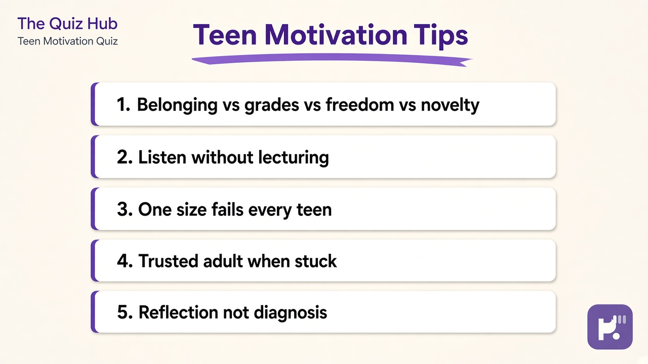 Teen motivation tips: belonging with friends, achievement goals, autonomy choices, novelty and boredom, read your domain bars