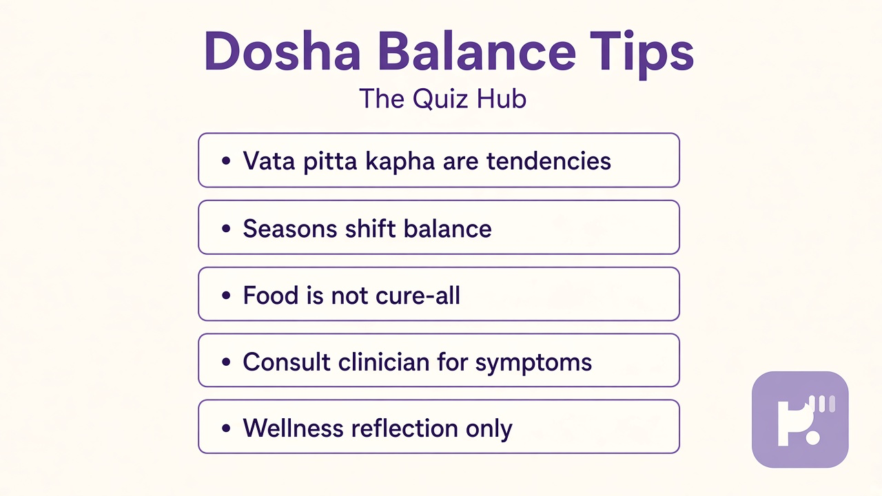 Dosha reflection tips: read four bars not one label, vata pitta kapha habits, rhythm awareness, wellness not diagnosis
