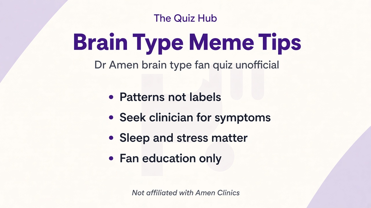 Brain-type meme tips: four bars, unofficial not Amen, worry rest withdrawal impulse, not diagnosis