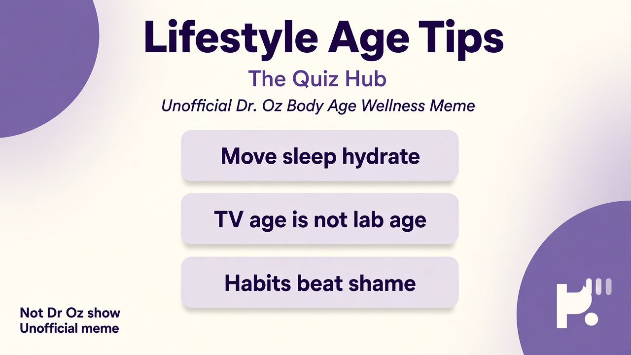 Body-age tips: four habit bars, unofficial not Oz, move sleep food stress, clinician not quiz