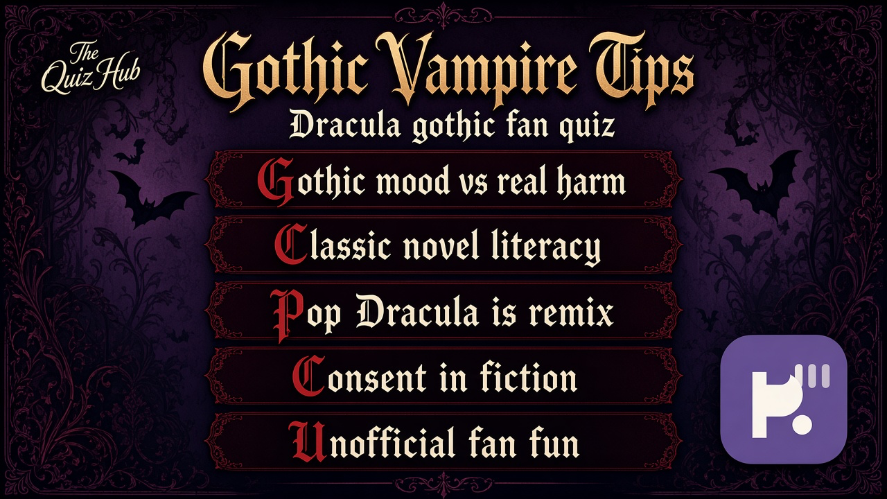 Dracula quiz tips: Stoker basics, gothic persona fun, pop culture unofficial, fiction boundaries, literacy not degree