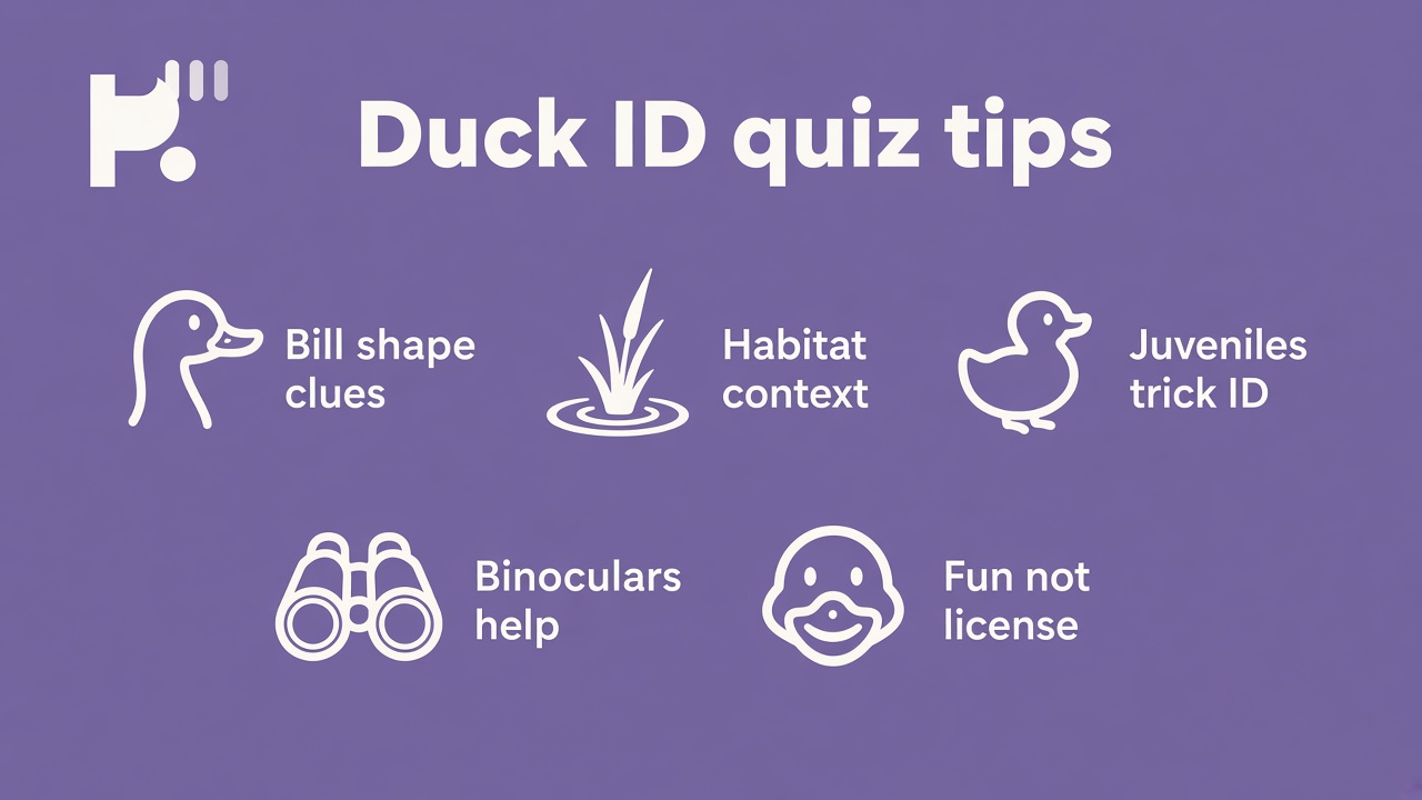 Duck ID tips: dabblers vs divers, bill shape, habitat cues, distance ethics, fun not certification