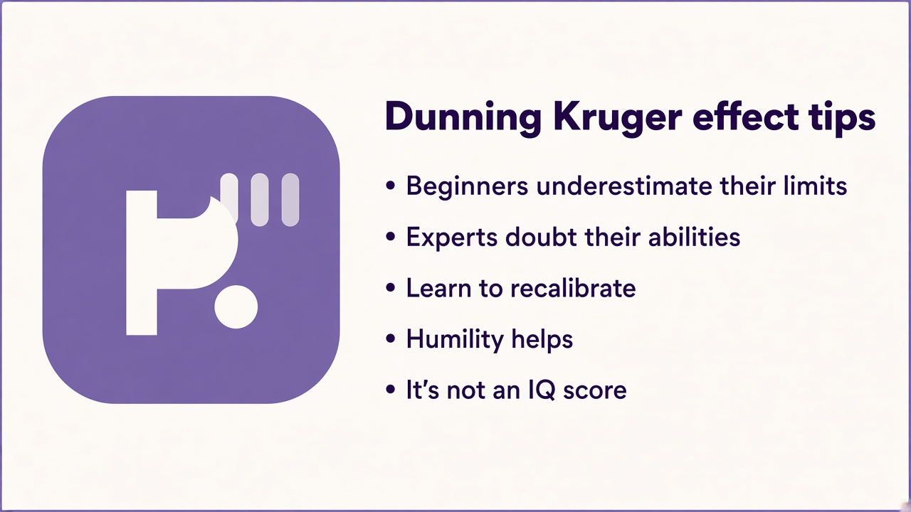 Metacognition tips on beginner overconfidence, expert doubt, recalibrate after feedback, humility helps, not IQ score