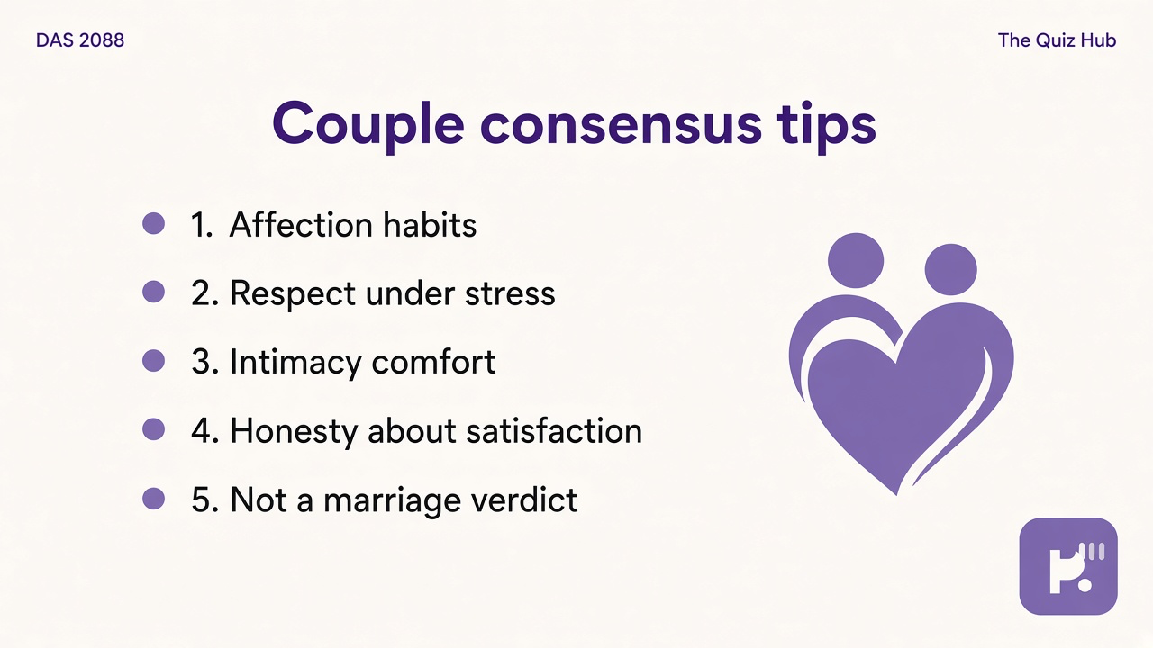 DAS 2088 tips on consensus, respect under stress, intimacy comfort, honesty limits, therapy when stuck, not certified DAS