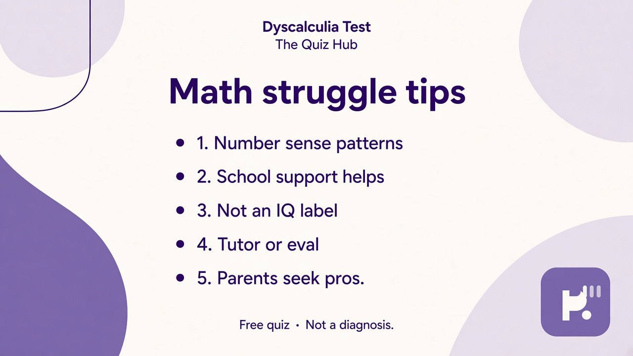 Dyscalculia screener tips on number sense, time and money, math anxiety, seek school eval, not IQ label