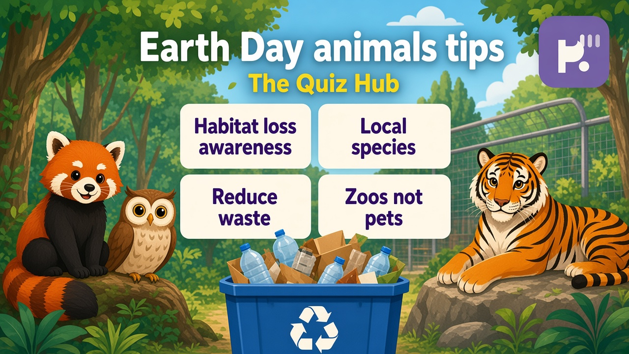 Earth Day animals tips: habitat loss awareness, local species, reduce waste, zoos not pets, fun learning not shame