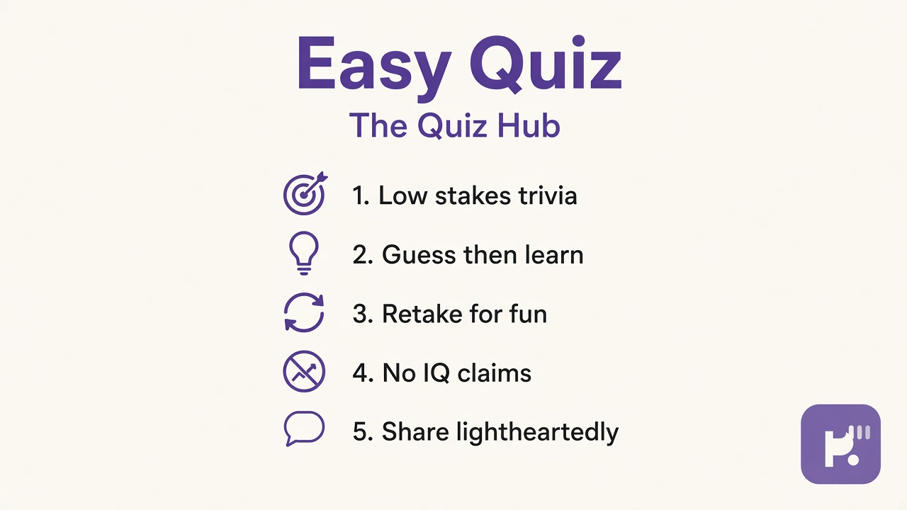 Easy quiz tips: low stakes trivia, guess and learn, retake for fun, no IQ claim, kind shares