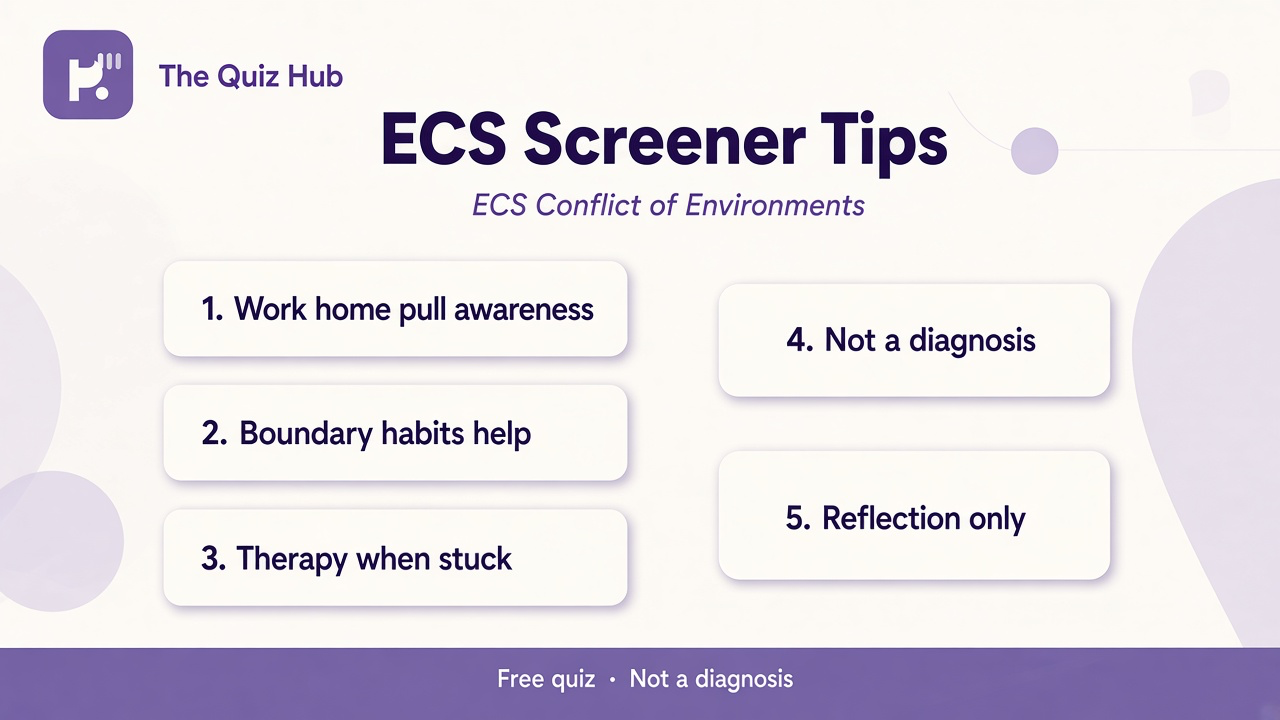 Environment conflict tips: work home pull, boundary habits, role switching rest, therapy when stuck, not diagnosis