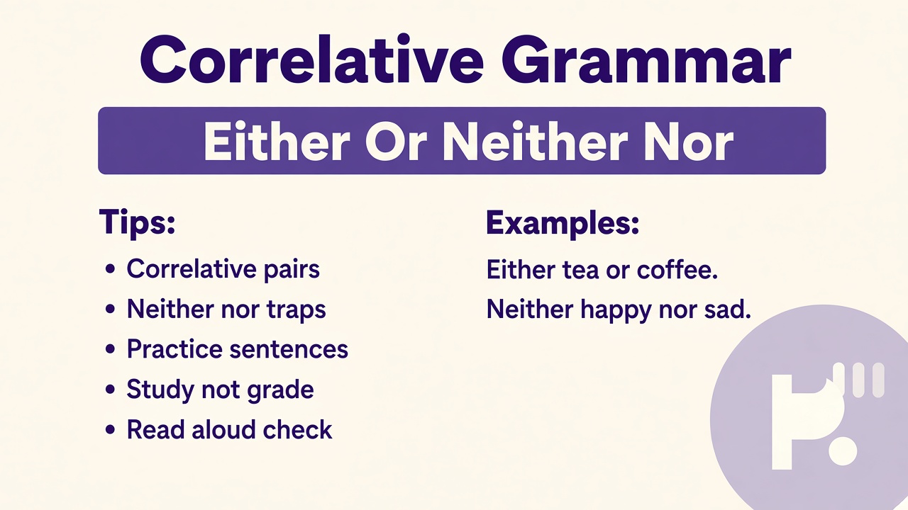 Correlative grammar tips on either or, neither nor, verb agreement, parallel structure, study not public shaming