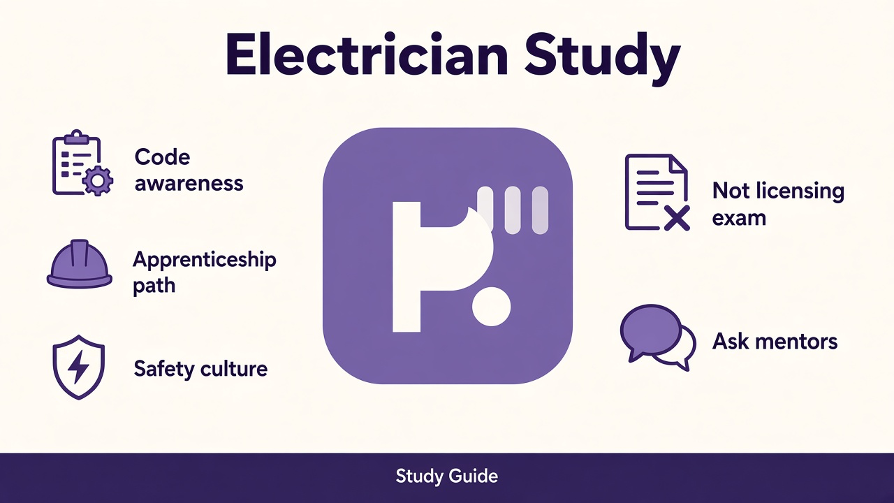 Electrician study tips: trade vocabulary, rough-in respect, job-site safety, licensing limits, not journeyman exam
