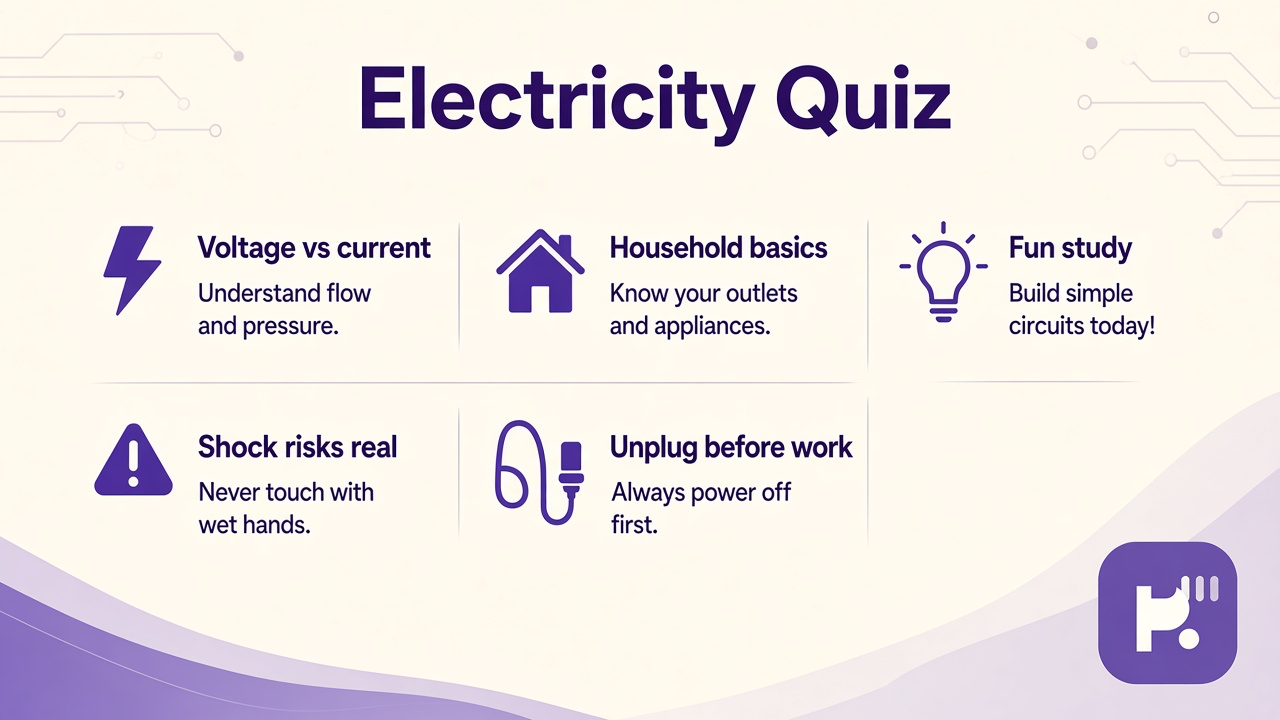 Electricity study tips: voltage vs current, breaker habits, dry hands near outlets, class prep not wiring license