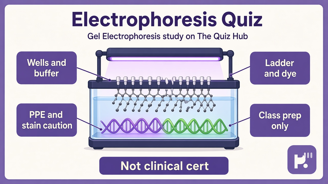 Gel electrophoresis tips: wells and buffer, ladder and dye, PPE and stain caution, class prep not clinical cert