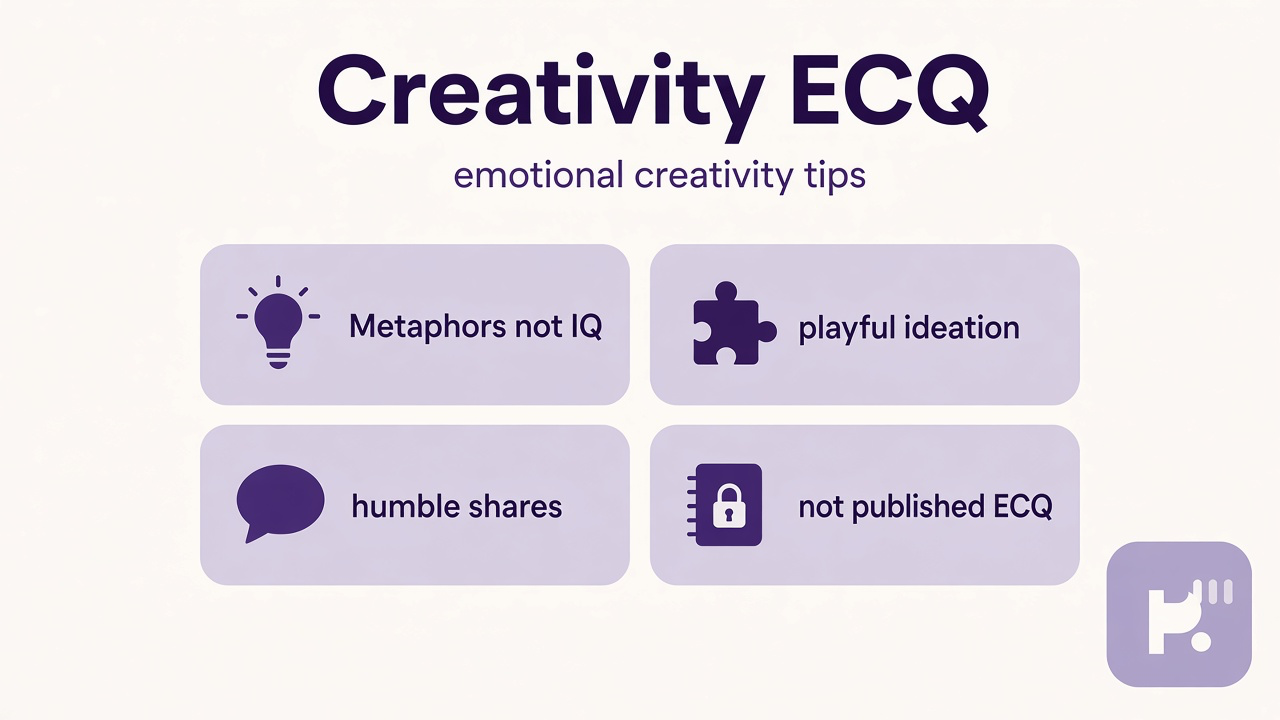 Creativity tips: metaphors not IQ, playful ideation, humble shares, not published ECQ
