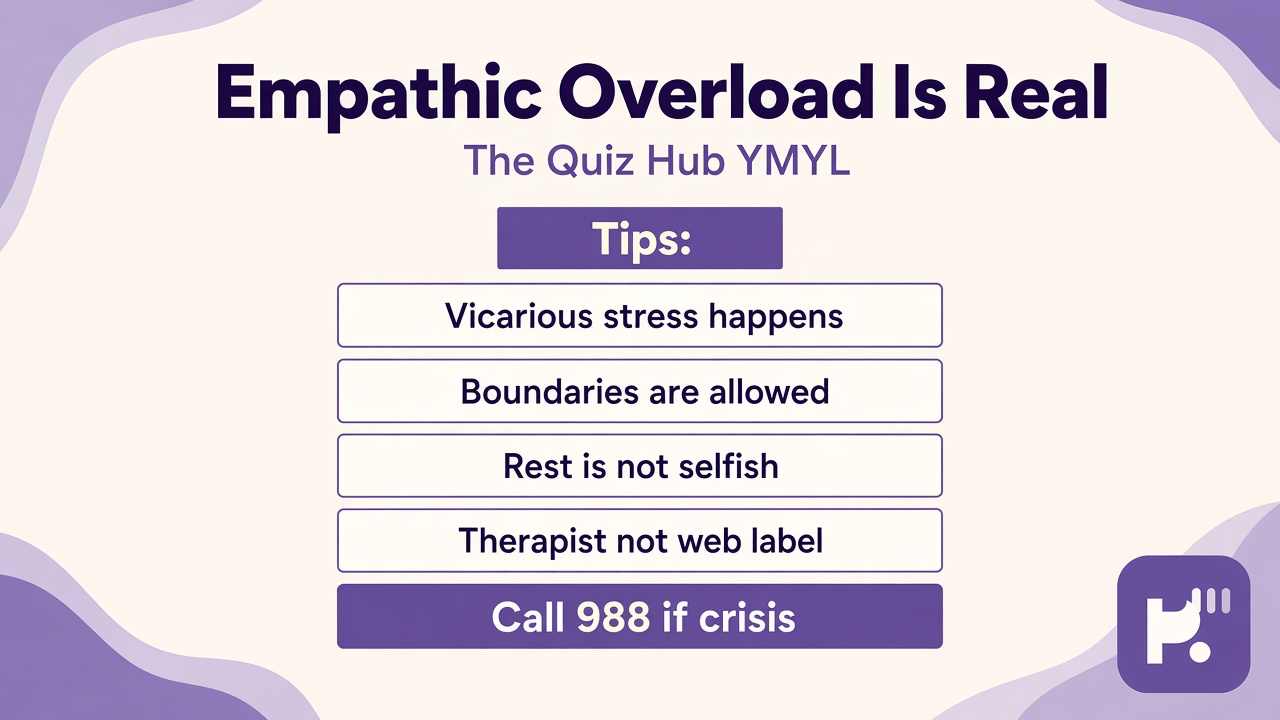 Compassion fatigue tips: empathic overload real, vicarious stress, rest boundaries, therapist not web label, 988 crisis