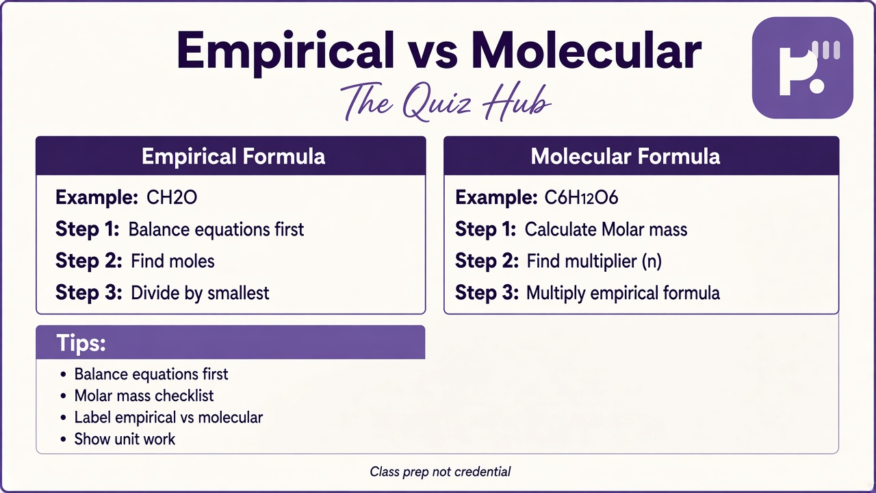 Chem formula tips: empirical vs molecular, molar mass, mass percent, hydrate dots, units, class prep not license