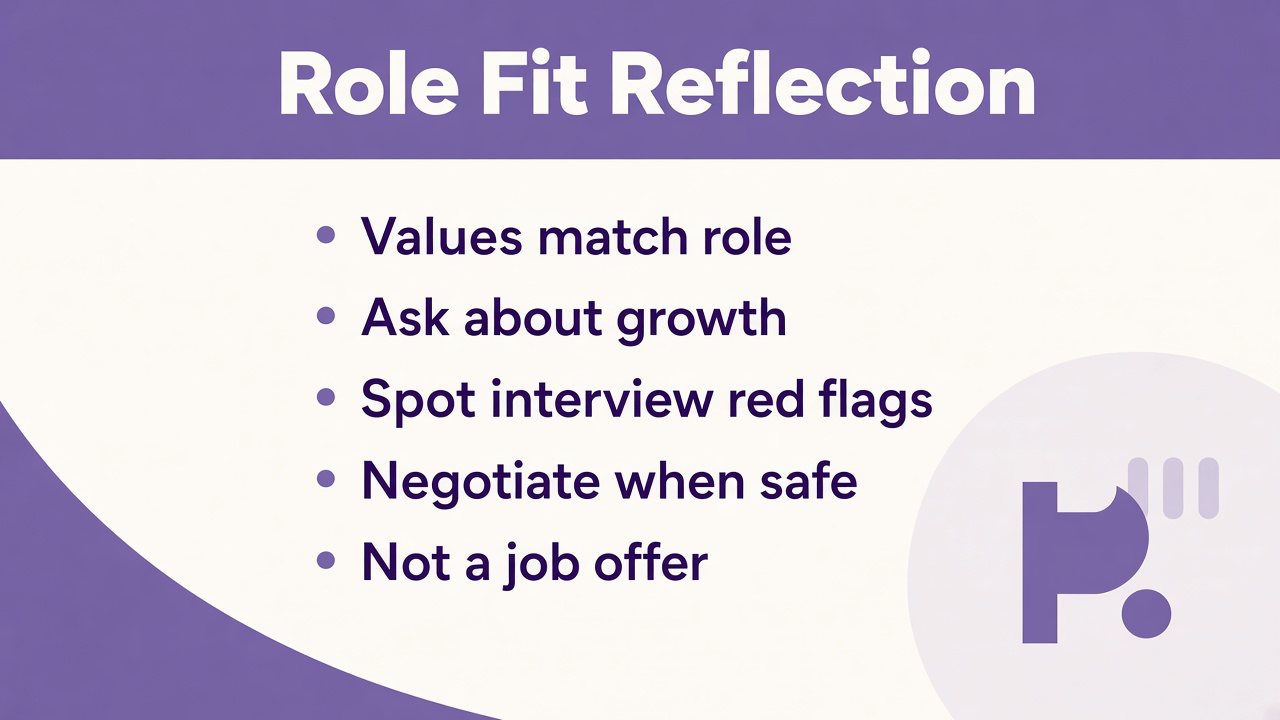 Employment quiz tips: values match role, ask growth, spot red flags, negotiate when safe, not job offer